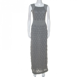 Pre Owned M Missoni Grey Lurex Knit Open Back Long Dress M
