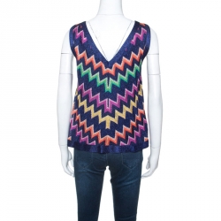 Pre Owned توب أم ميزوني بلا أكمام تريكو لوركس شيفرون متعدد الألوان L