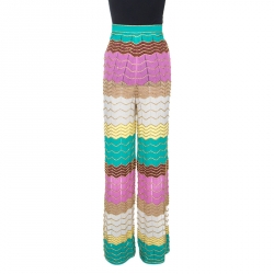 Pre Owned بنطلون أم ميزوني ساق عريضة تريكو بوانتل لوركس متعدد الألوان L