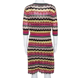 Pre Owned M Missoni Multicolor Chevron Cotton Linen Knit A Line Dress L