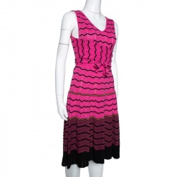 Pre Owned M Missoni Pink Zig Zag Knit Tie Front Detail Dress S