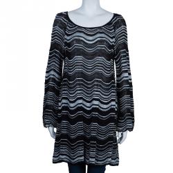 Pre Owned M Missoni Monochrome Wave Knit Long Top L