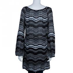 Pre Owned M Missoni Monochrome Wave Knit Long Top L
