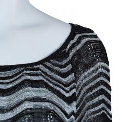 Pre Owned M Missoni Monochrome Wave Knit Long Top L