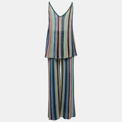 M Missoni Multicolor Striped Lurex Knit Top & Pants Set S  