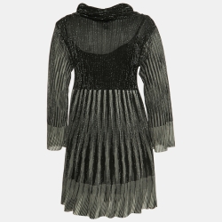 Pre Owned M Missoni Black Lurex Knit Off Shoulder Flared Mini Dress M