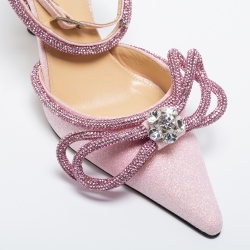 Mach & Mach Pink Glitter Crystal Embellished  Ankle Strap Sandals Size 39