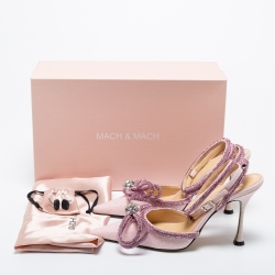 Mach & Mach Pink Glitter Crystal Embellished  Ankle Strap Sandals Size 39