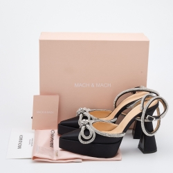 Pre Owned Mach & Mach Black Satin Double Bow Crystal Embellished Platform Pumps Size 40