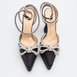 Pre Owned Mach & Mach Black Satin Double Bow Crystal Embellished Platform Pumps Size 40