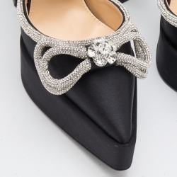 Pre Owned Mach & Mach Black Satin Double Bow Crystal Embellished Platform Pumps Size 40