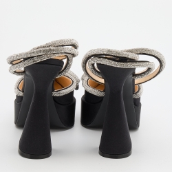 Pre Owned Mach & Mach Black Satin Double Bow Crystal Embellished Platform Pumps Size 40