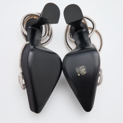 Pre Owned Mach & Mach Black Satin Double Bow Crystal Embellished Platform Pumps Size 40