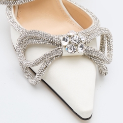 Pre Owned Mach & Mach White Satin Embellished Double Bow Ankle Strap Pumps Size 40