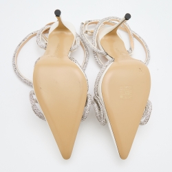 Pre Owned Mach & Mach White Satin Embellished Double Bow Ankle Strap Pumps Size 40