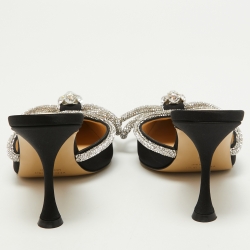 Pre Owned Mach & Mach Black Satin Crystal Embellished Double Bow Mules Size 38