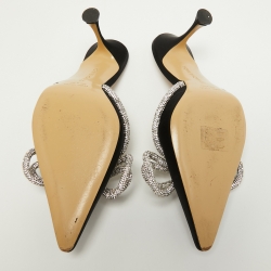 Pre Owned Mach & Mach Black Satin Crystal Embellished Double Bow Mules Size 38