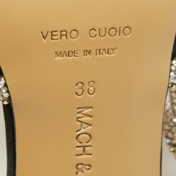 Pre Owned Mach & Mach Black Satin Crystal Embellished Double Bow Mules Size 38