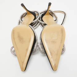 Pre Owned Mach & Mach Black Satin Embellished Double Bow Ankle Strap Pumps Size 40.5