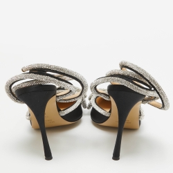 Pre Owned Mach & Mach Black Satin Embellished Double Bow Ankle Strap Pumps Size 40.5