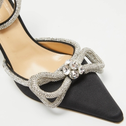 Pre Owned Mach & Mach Black Satin Embellished Double Bow Ankle Strap Pumps Size 40.5