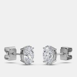 Pre Owned 14K Oval Cut Solitaire Lab Grown Diamonds Earrings (3/4 Ctw)