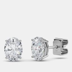 Pre Owned 14K Oval Cut Solitaire Lab Grown Diamonds Earrings (3/4 Ctw)