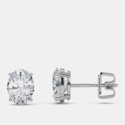 Pre Owned 14K Oval Cut Solitaire Lab Grown Diamonds Earrings (3/4 Ctw)