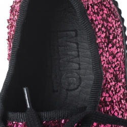 Pre Owned MM6 Maison Margiela Pink Glitter Fabric Bead Embellished Platform Low Top Sneakers Size 38