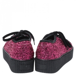 Pre Owned MM6 Maison Margiela Pink Glitter Fabric Bead Embellished Platform Low Top Sneakers Size 38