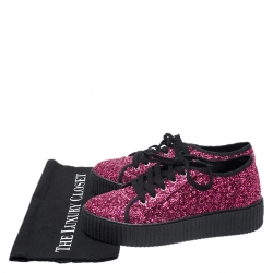 Pre Owned MM6 Maison Margiela Pink Glitter Fabric Bead Embellished Platform Low Top Sneakers Size 38