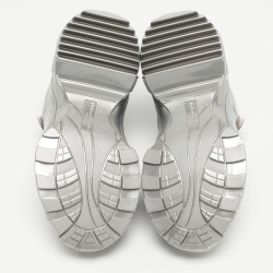 Pre Owned Maison Martin Margiela Silver PVC Lace Up Sneakers Size 38