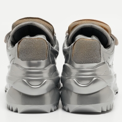 Pre Owned Maison Martin Margiela Silver PVC Lace Up Sneakers Size 38