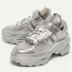 Pre Owned Maison Martin Margiela Silver PVC Lace Up Sneakers Size 38