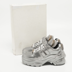 Pre Owned Maison Martin Margiela Silver PVC Lace Up Sneakers Size 38