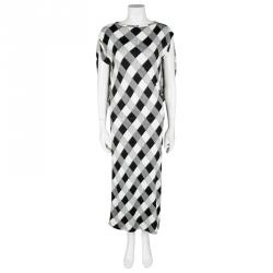 Pre Owned Maison Martin Margiela Monochrome Checked Draped Back Detail Dress M
