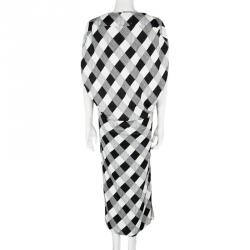 Pre Owned Maison Martin Margiela Monochrome Checked Draped Back Detail Dress M