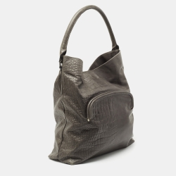 Pre Owned Maison Martin Margiela Grey Croc Embossed Leather Shoulder Bag