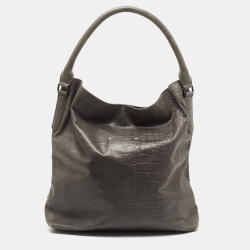 Pre Owned Maison Martin Margiela Grey Croc Embossed Leather Shoulder Bag