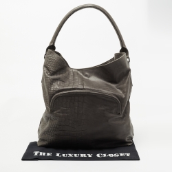 Pre Owned Maison Martin Margiela Grey Croc Embossed Leather Shoulder Bag