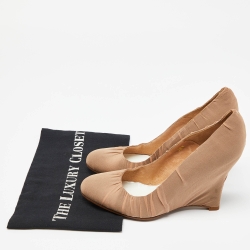 Pre Owned Maison Martin Margiela Beige Fabric Wedge Round Toe Pumps Size 38.5