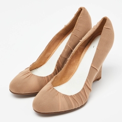 Pre Owned Maison Martin Margiela Beige Fabric Wedge Round Toe Pumps Size 38.5