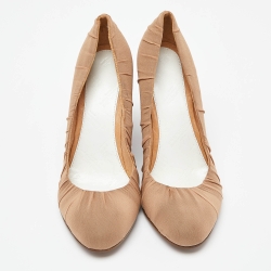Pre Owned Maison Martin Margiela Beige Fabric Wedge Round Toe Pumps Size 38.5