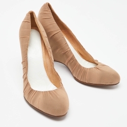 Pre Owned Maison Martin Margiela Beige Fabric Wedge Round Toe Pumps Size 38.5