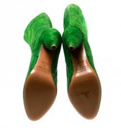 Pre Owned Maison Martin Margiela Parakeet Green Textured Suede Knee Length Cone Heel Boots Size 38