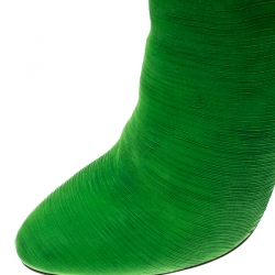 Pre Owned Maison Martin Margiela Parakeet Green Textured Suede Knee Length Cone Heel Boots Size 38