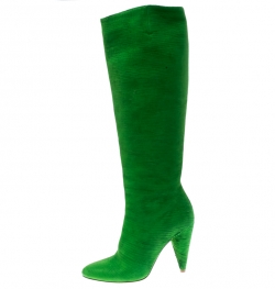 Pre Owned Maison Martin Margiela Parakeet Green Textured Suede Knee Length Cone Heel Boots Size 38