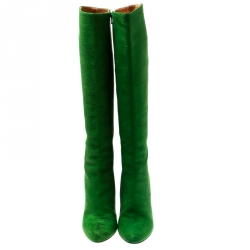 Pre Owned Maison Martin Margiela Parakeet Green Textured Suede Knee Length Cone Heel Boots Size 38