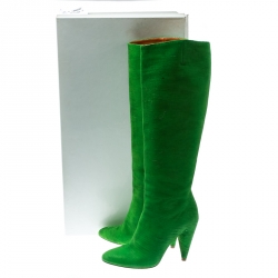 Pre Owned Maison Martin Margiela Parakeet Green Textured Suede Knee Length Cone Heel Boots Size 38