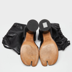 Pre Owned Maison Martin Margiela Black Leather Thong Ankle Cuff Block Heel Sandals Size 39